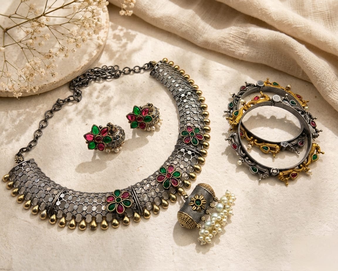 Dual tone hasli necklace