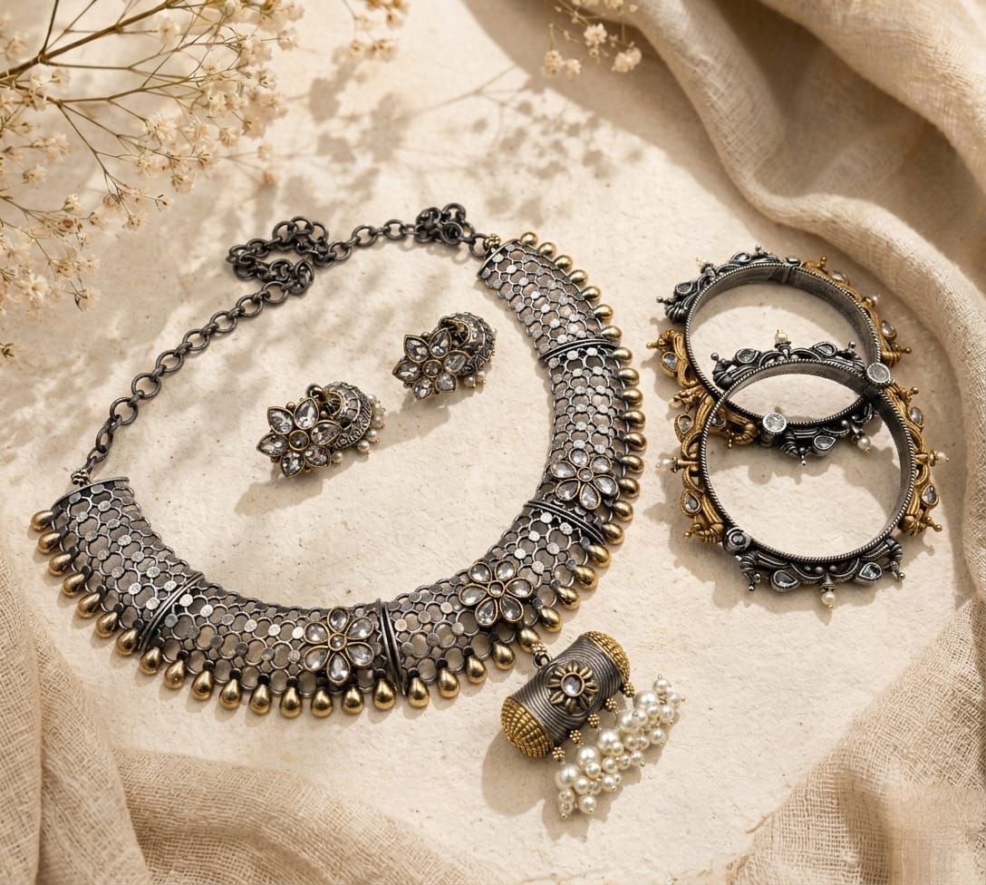 Dual tone hasli necklace