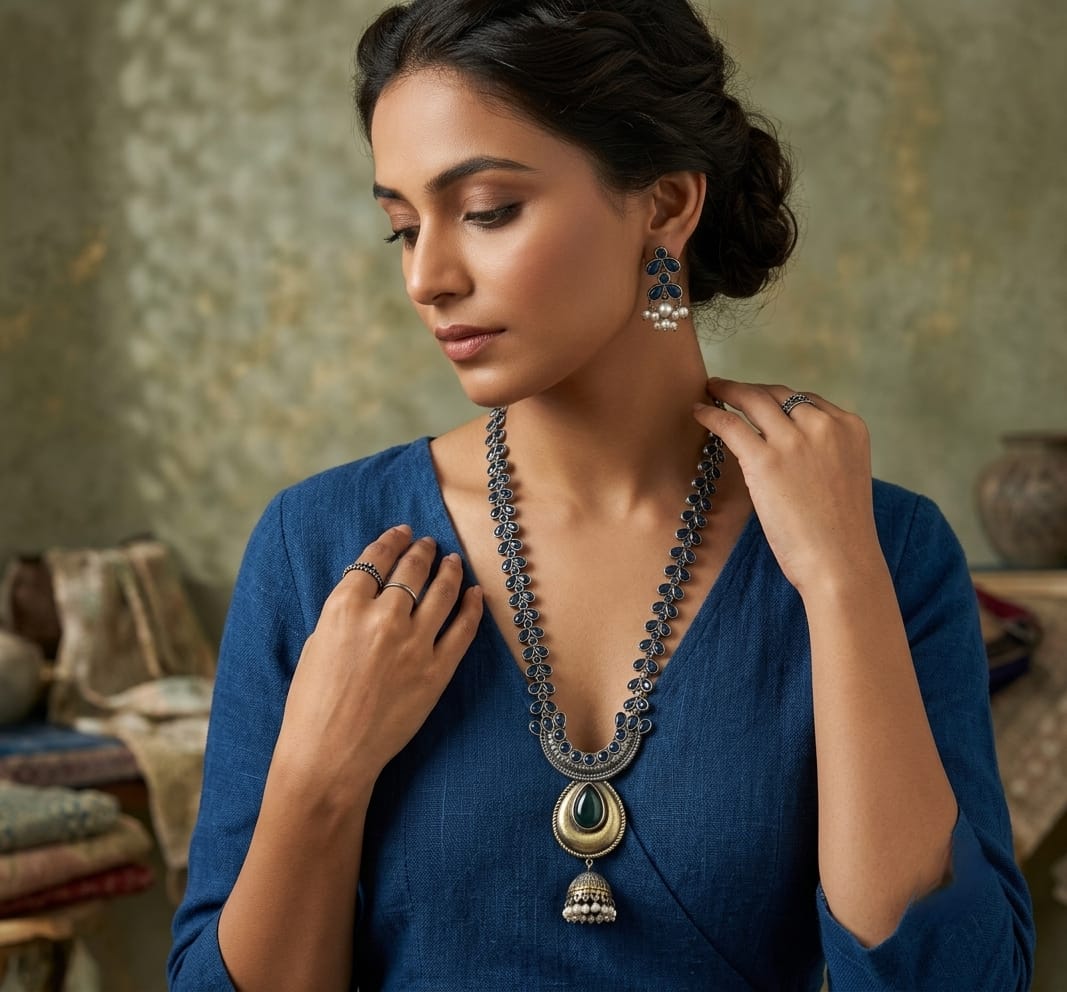 dual tone Stone necklace set