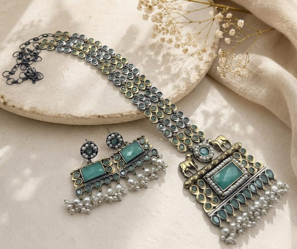 Dual tone long necklace set - Image 3