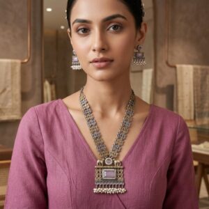 Dual tone stone necklace set