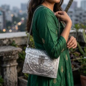German silver sling purse