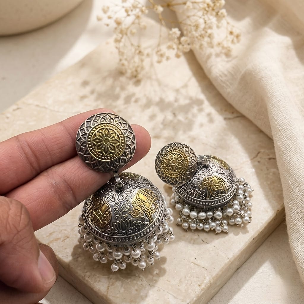 Dual tone premium jhumkas