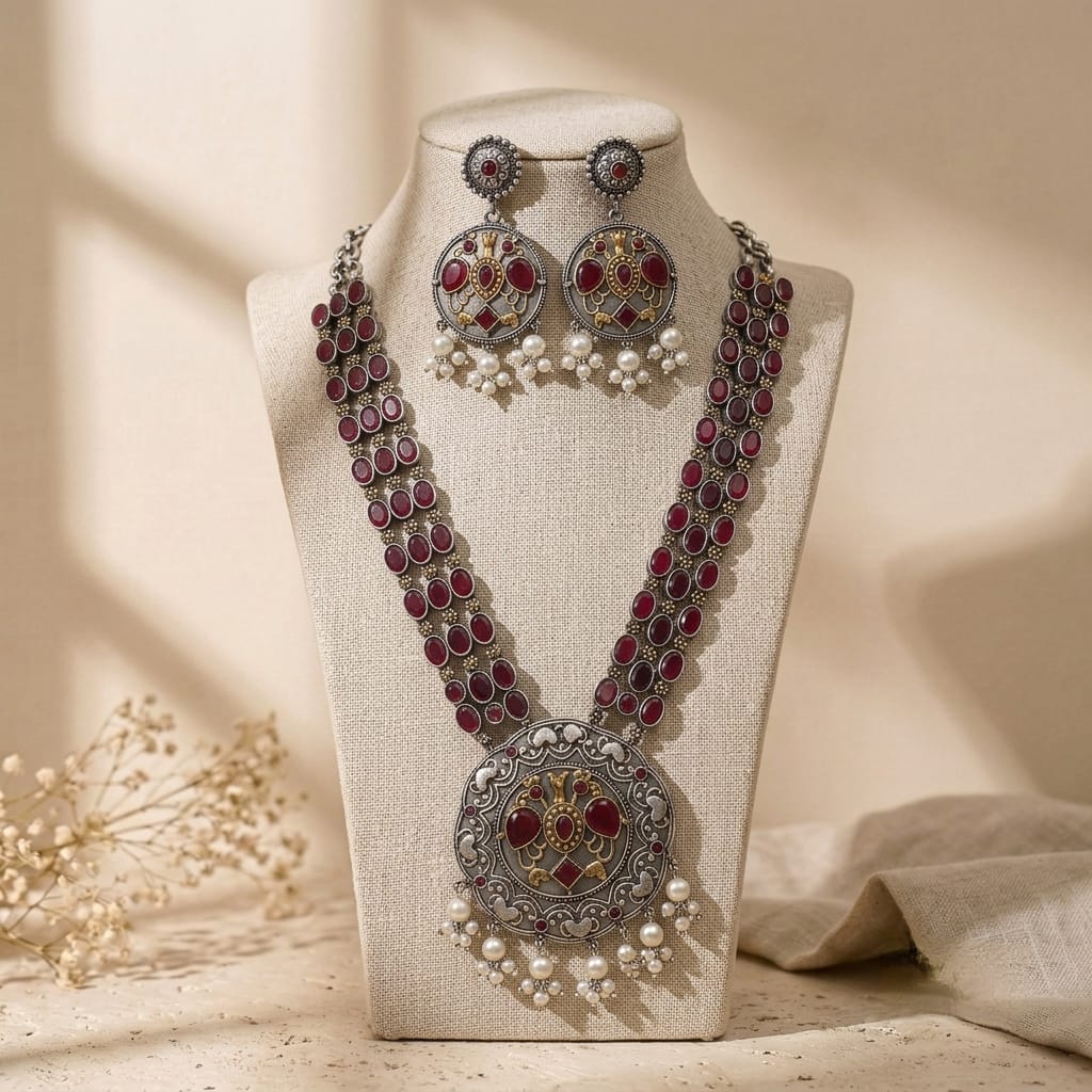 Long chain dual tone necklace