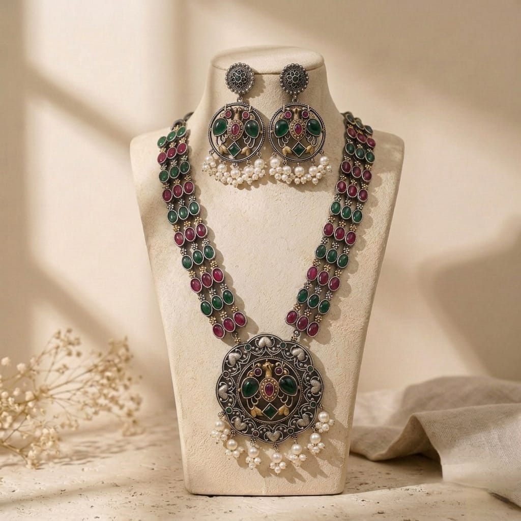 Long chain dual tone necklace