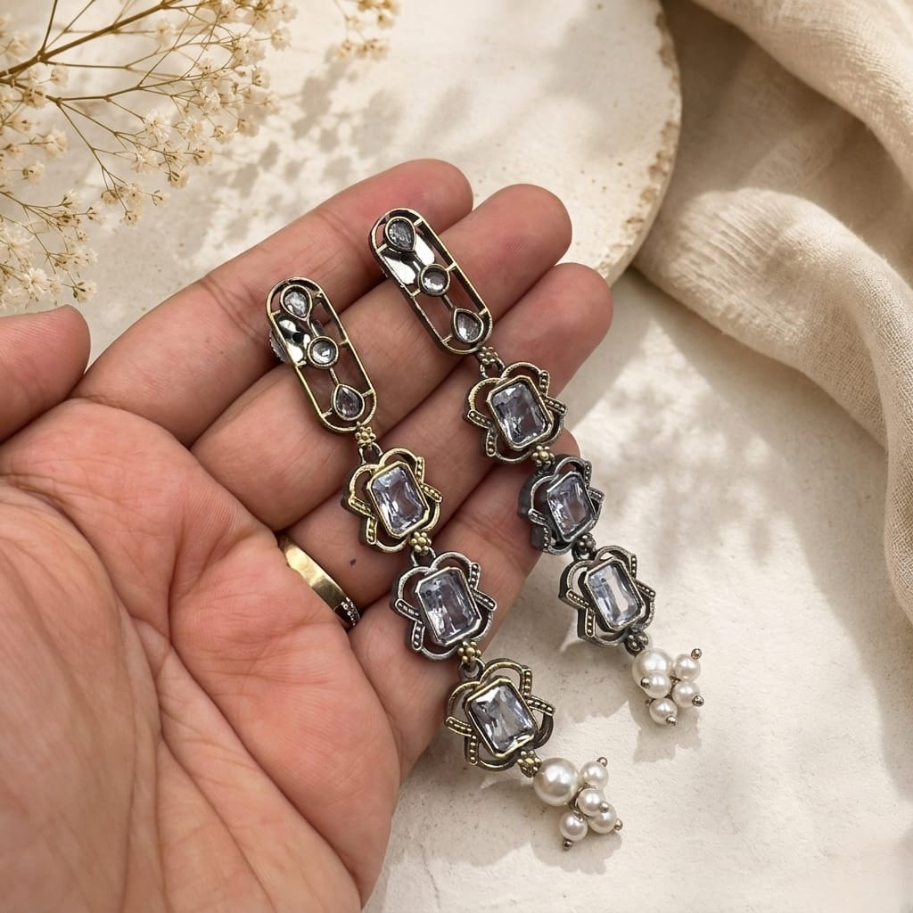 Stone long earrings