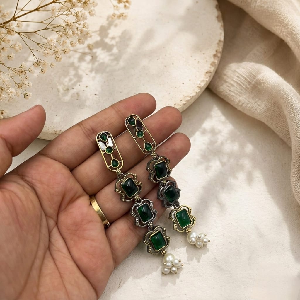 Stone long earrings