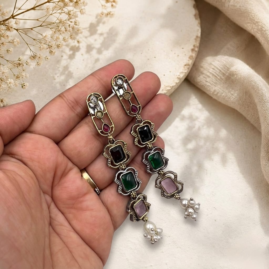 Stone long earrings