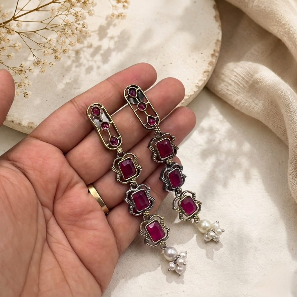 Stone long earrings