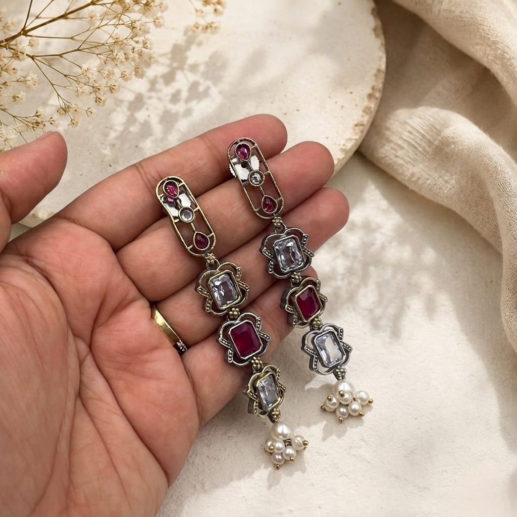 Stone long earrings