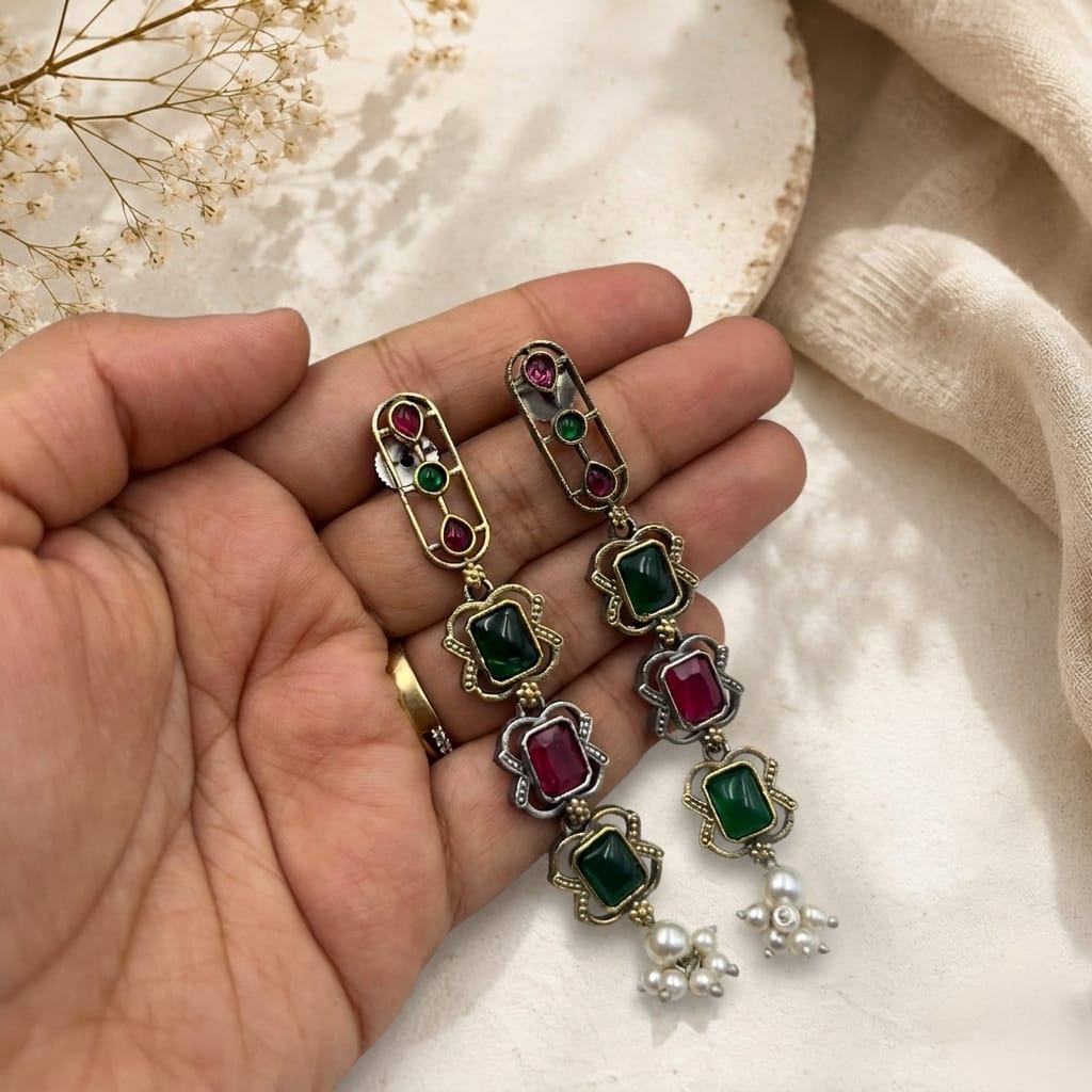Stone long earrings