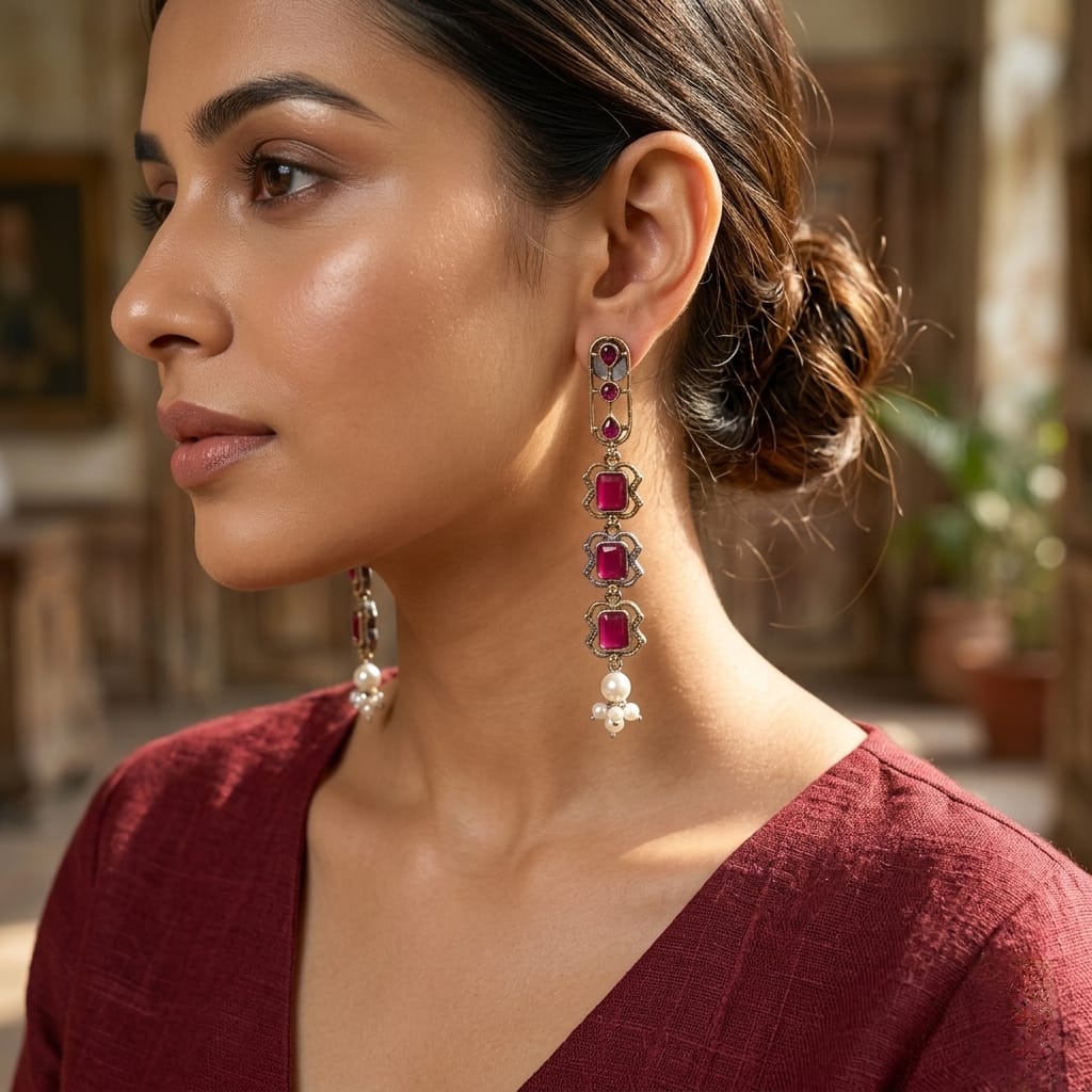 Stone long earrings