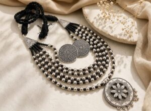 German silver 5 layer necklace set