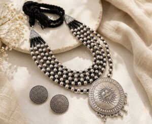 German silver 5 layer necklace set