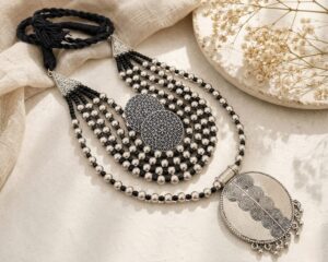 German silver 5 layer necklace set