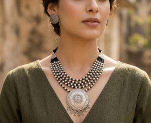 German silver 5 layer necklace set