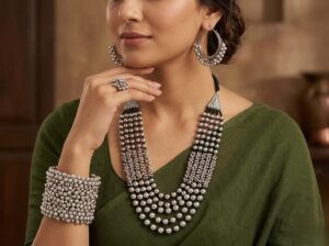 German silver 5 layer necklace combo set