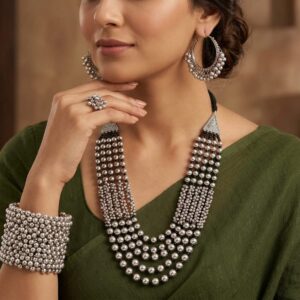 German silver 5 layer necklace combo set