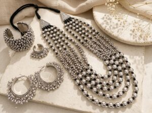German silver 5 layer necklace combo set
