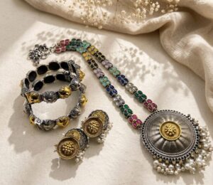 Dual tone necklace set with bangles