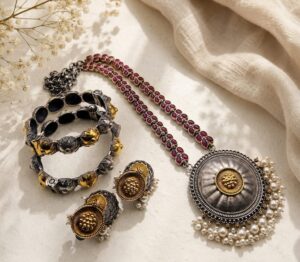 Dual tone necklace set with bangles