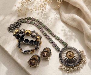 Dual tone necklace set with bangles