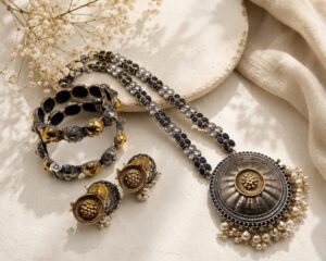 Dual tone necklace set with bangles