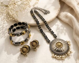 Dual tone necklace set with bangles
