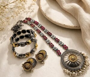 Dual tone necklace set with bangles