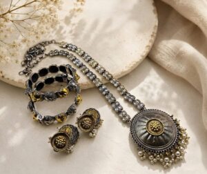 Dual tone necklace set with bangles
