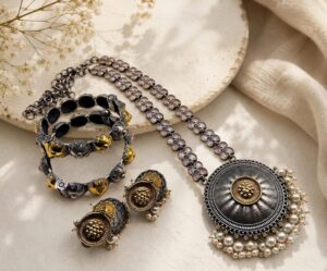 Dual tone necklace set with bangles