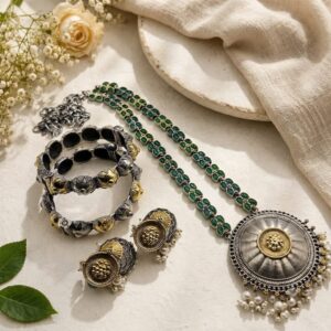 Dual tone necklace set with bangles