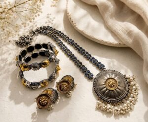 Dual tone necklace set with bangles