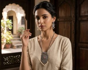 Long chain stone pendant set