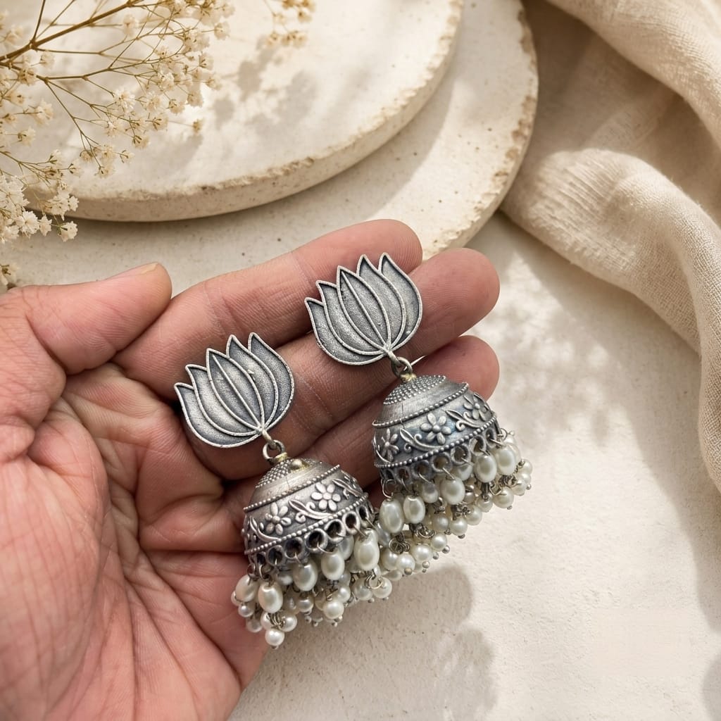 Lotus Designed Jhumkas