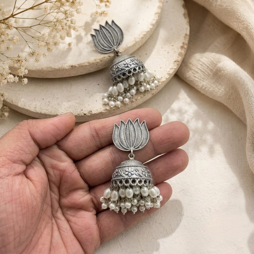 Lotus Designed Jhumkas